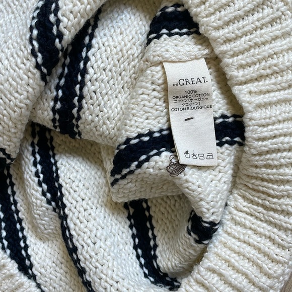 NWT The Great. The Sea Stripe Boxy Cardigan in Cream with Black Stripes. Size 1. - Picture 6 of 7